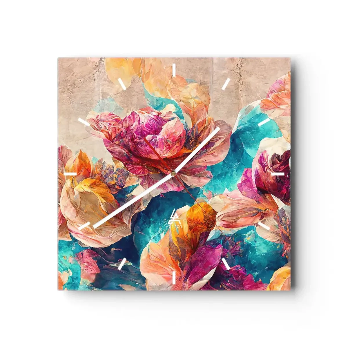 Orologio da parete - Orologio in Vetro - Lo splendore colorato del bouquet - 40x40 cm