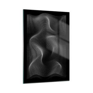 Quadro su vetro - Ipnotizzanti linee bianche che si increspano su uno sfondo nero - 50x70cm - La danza della luce nello spazio - Decorazione murale moderna per soggiorno e camera da letto ARTTOR