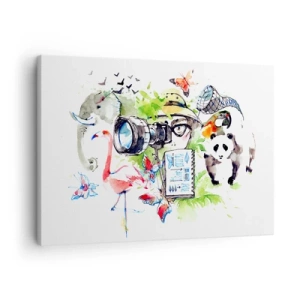 Quadro su tela - Stampe su Tela - Grafica colorata con temi naturalistici e safari - 70x50cm - Nell'obiettivo del viaggiatore - Decorazione murale moderna per soggiorno e camera da letto ARTTOR