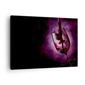 Quadro su tela - Stampe su Tela - Vino rosso versato in un bicchiere su uno sfondo di fumo viola - 70x50cm - Scarlatto? Carminio? No, rubino - Decorazione murale moderna per soggiorno e camera da letto ARTTOR