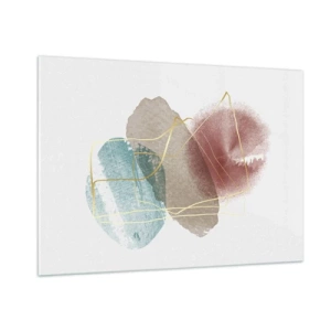 Quadro su vetro - Schizzi di acquerello astratti e linee dorate - 100x70cm - Coralli dello spazio - Decorazione murale moderna per soggiorno e camera da letto ARTTOR