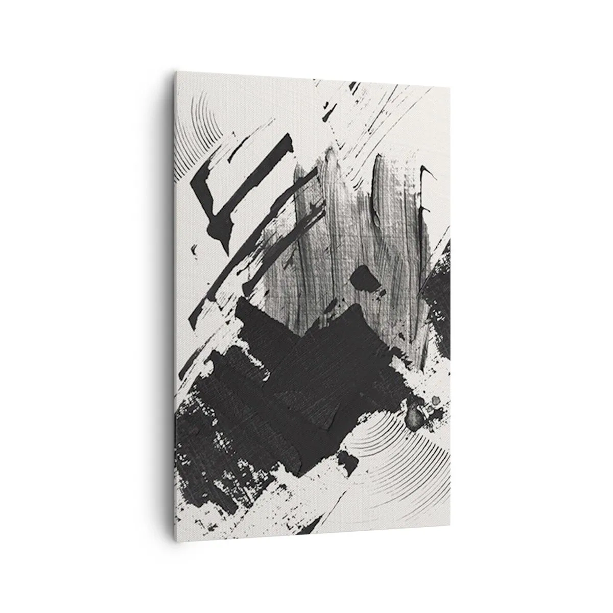 Quadro su tela - Stampe su Tela - Pennellate astratte di nero su sfondo bianco - 80x120cm - Astrazione: espressione di nero - Decorazione murale moderna per soggiorno e camera da letto ARTTOR