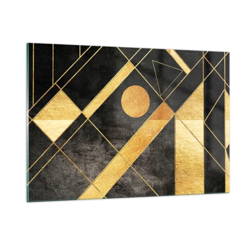 Quadro su vetro - Motivi geometrici dorati su sfondo nero - 120x80cm - Sole del deserto - Decorazione murale moderna per soggiorno e camera da letto ARTTOR
