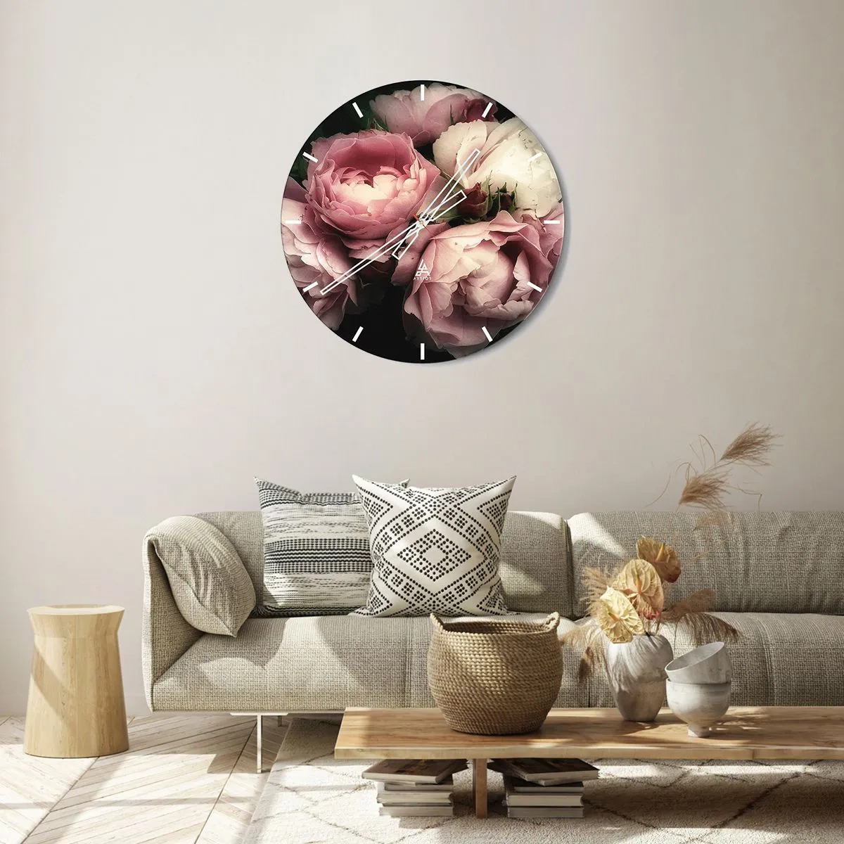 Orologio da parete - Orologio in Vetro - Delicate rose nelle tonalità del rosa e del bianco - 30x30cm - Il fascino della Belle Époque - Decorazione murale moderna per soggiorno, cucina e camera da letto ARTTOR