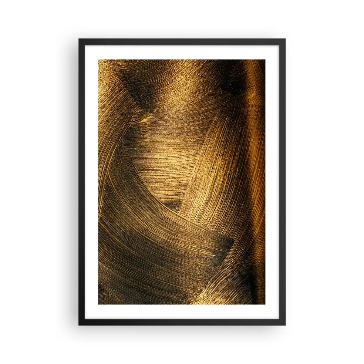 Poster in cornice nera - Pennellate astratte dorate su uno sfondo scuro - 50x70cm - Nel labirinto d'oro - Decorazione murale moderna per soggiorno e camera da letto ARTTOR