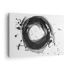 Quadro su tela - Stampe su Tela - Astrazione nera a forma di cerchio su sfondo bianco - 70x50cm - Il vortice della creazione - Decorazione murale moderna per soggiorno e camera da letto ARTTOR
