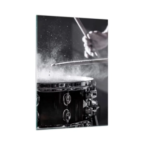 Quadro su vetro - Tamburi in movimento con polvere galleggiante - 50x70cm - Il polso della musica - Decorazione murale moderna per soggiorno e camera da letto ARTTOR