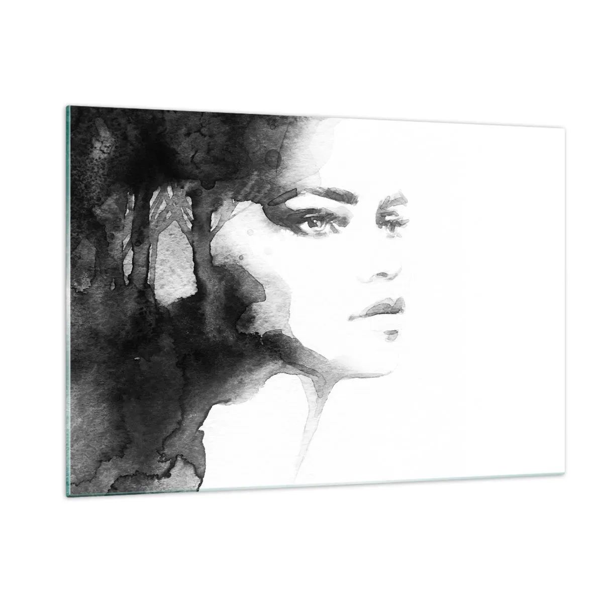 Quadro su vetro - Ritratto di donna ad acquerello in bianco e nero - 120x80cm - Fatta di mistero e di nebbia - Decorazione murale moderna per soggiorno e camera da letto ARTTOR