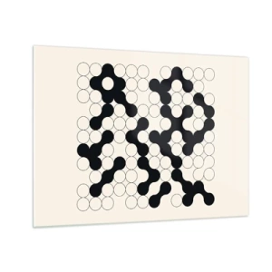 Quadro su vetro - Un mosaico grafico in bianco e nero composto da punti collegati. - 70x50cm - Gioco cinese: variazione - Decorazione murale moderna per soggiorno e camera da letto ARTTOR