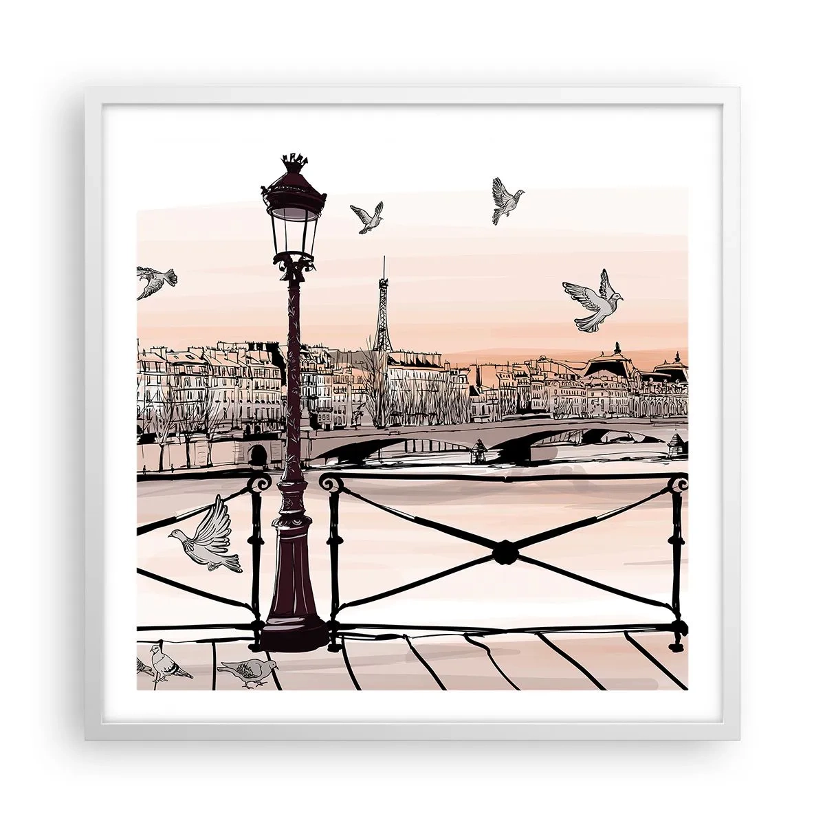 Poster in cornice bianca - Sui tetti di Parigi - 60x60 cm