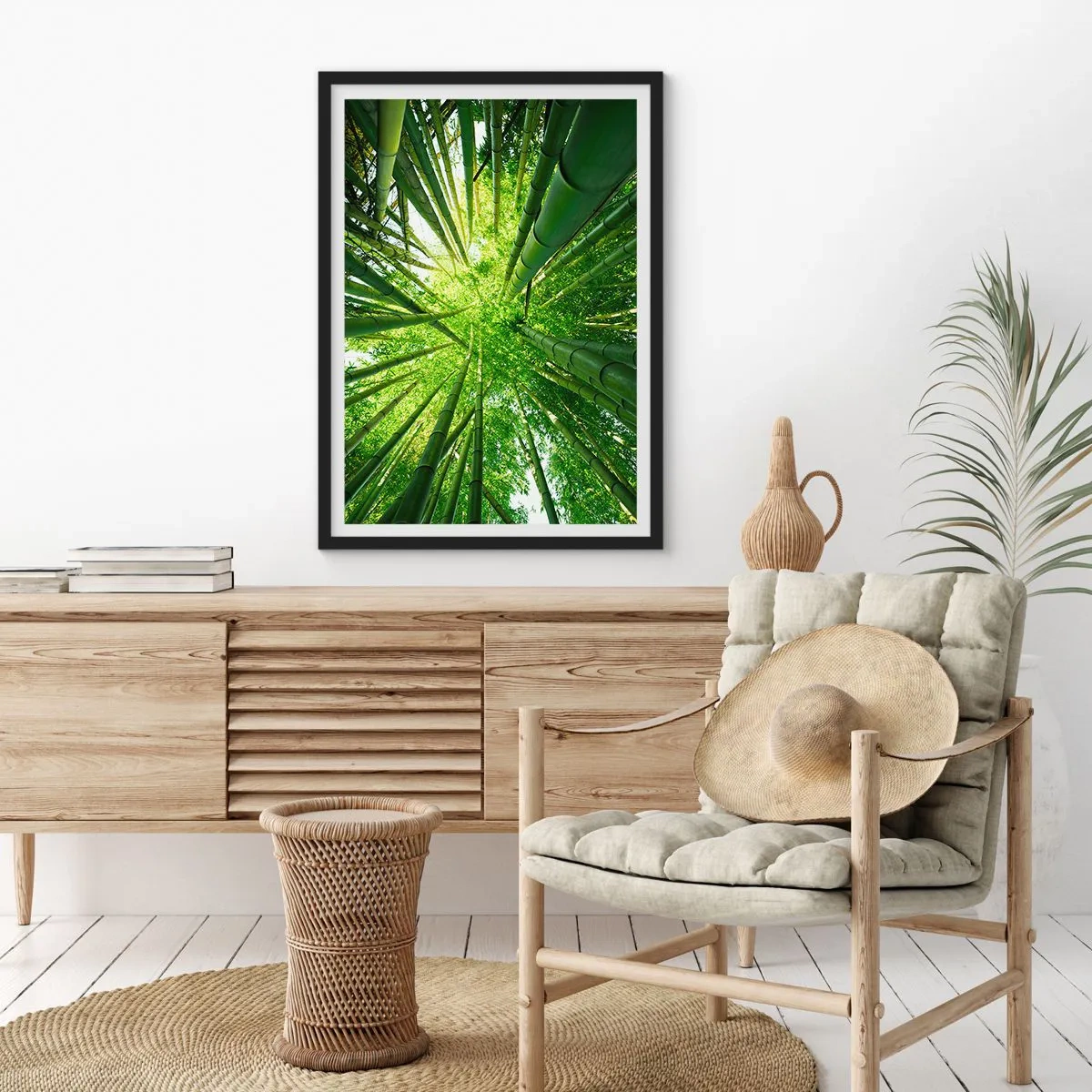 Poster in cornice nera - Vista sulla fitta foresta di bambù - 50x70cm - Nella foresta di bambù - Decorazione murale moderna per soggiorno e camera da letto ARTTOR