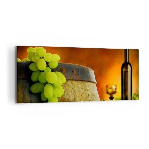 Quadro su tela - Stampe su Tela - Natura morta con bottiglia di vino e acini d'uva - 100x40 cm