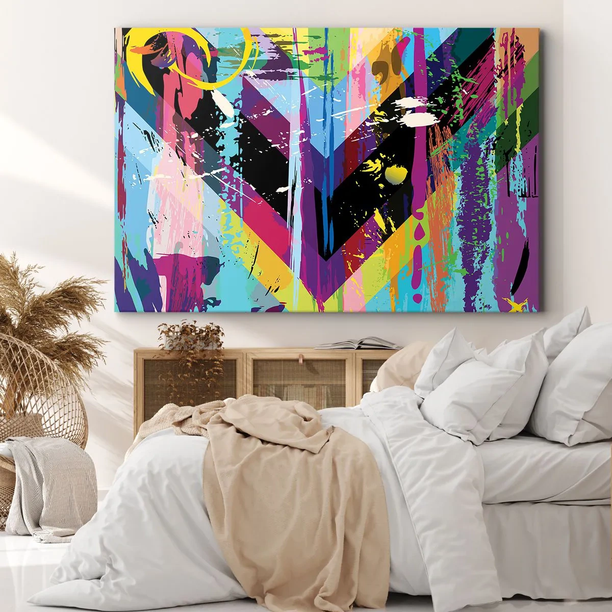Quadro su tela - Stampe su Tela - Motivo astratto con forme geometriche colorate - 100x70cm - Dall'alto in basso - Decorazione murale moderna per soggiorno e camera da letto ARTTOR