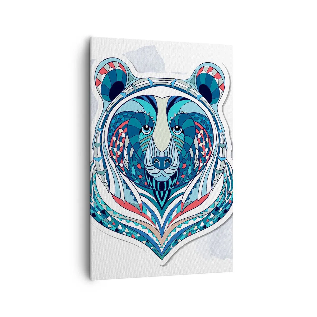 Quadro su tela - Stampe su Tela - Orso geometrico nei toni del blu e del rosso - 80x120cm - Evviva la Groenlandia! - Decorazione murale moderna per soggiorno e camera da letto ARTTOR