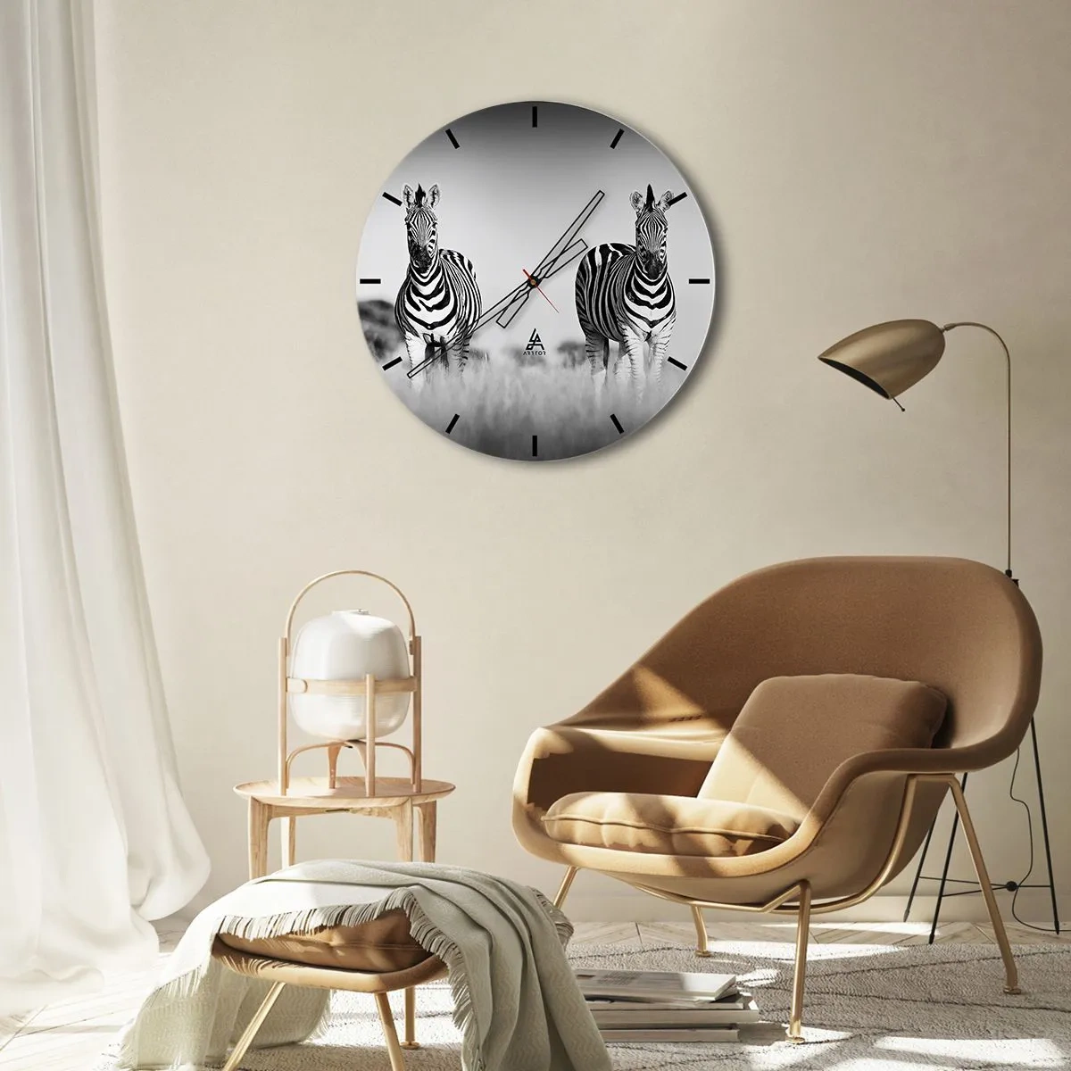 Orologio da parete - Orologio in Vetro - Due zebre nella savana in bianco e nero - 30x30cm - E tuttavia il mondo è bianco e nero - Decorazione murale moderna per soggiorno, cucina e camera da letto ARTTOR