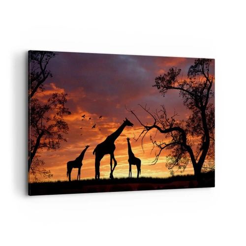 Quadro su tela - Stampe su Tela - Sagome di giraffe sullo sfondo del tramonto africano - 120x80cm - Piccola cena tra amici - Decorazione murale moderna per soggiorno e camera da letto ARTTOR