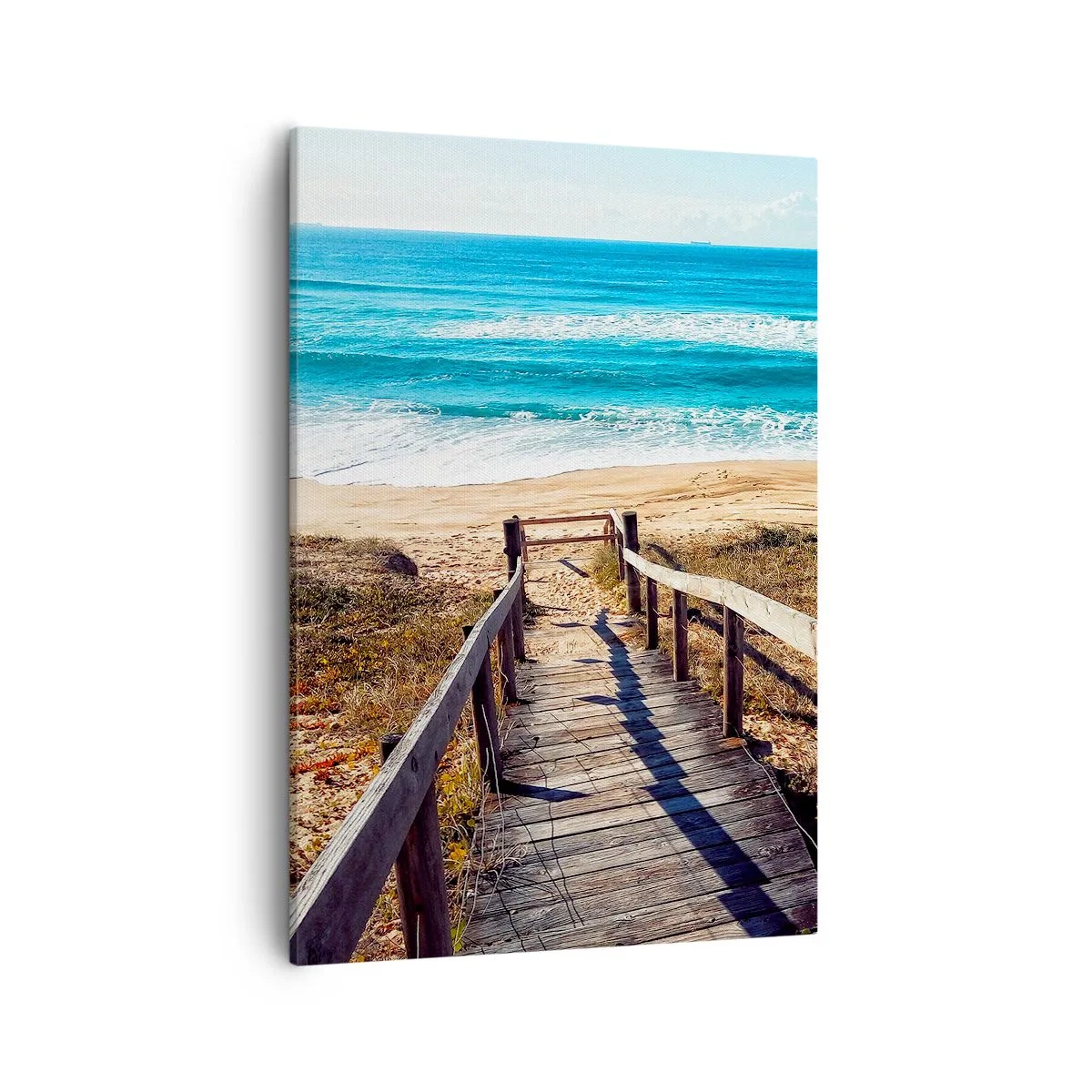 Quadro su tela - Stampe su Tela - Sentiero in legno che conduce alla spiaggia - 50x70cm - Corri! - Decorazione murale moderna per soggiorno e camera da letto ARTTOR