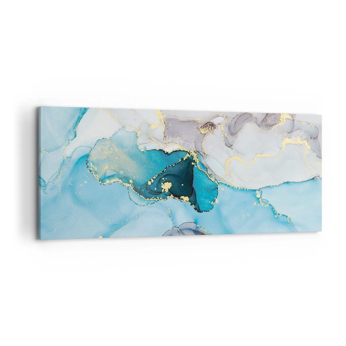 Quadro su tela - Stampe su Tela - Astrazione nei toni del blu e dell'oro con linee sottili - 120x50cm - Studio di incontro tra grigio e turchese - Decorazione murale moderna per soggiorno e camera da letto ARTTOR