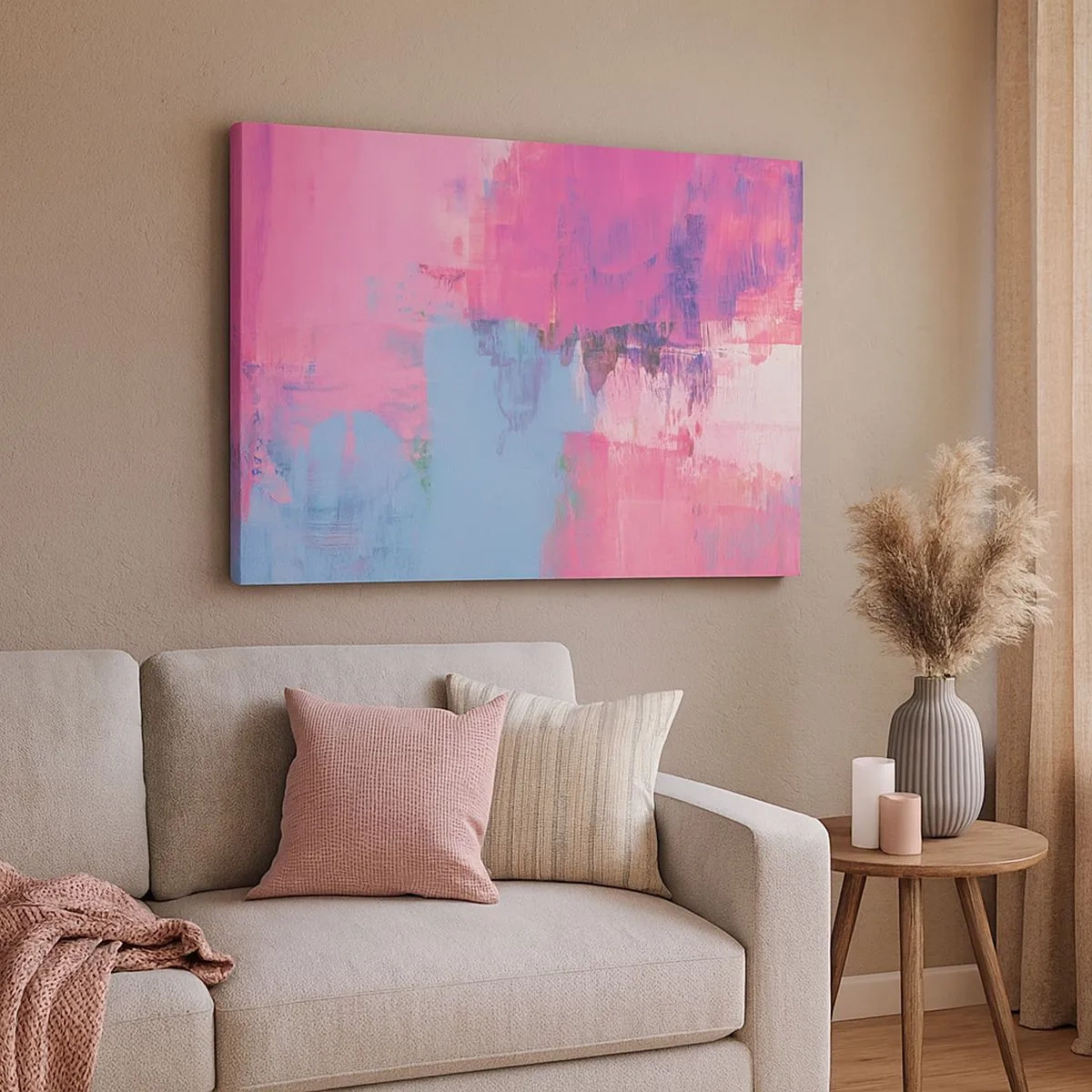 Quadro su tela - Stampe su Tela - Composizione astratta in rosa e blu - 70x50cm - Rosa, blu e un pizzico di luce - Decorazione murale moderna per soggiorno e camera da letto ARTTOR