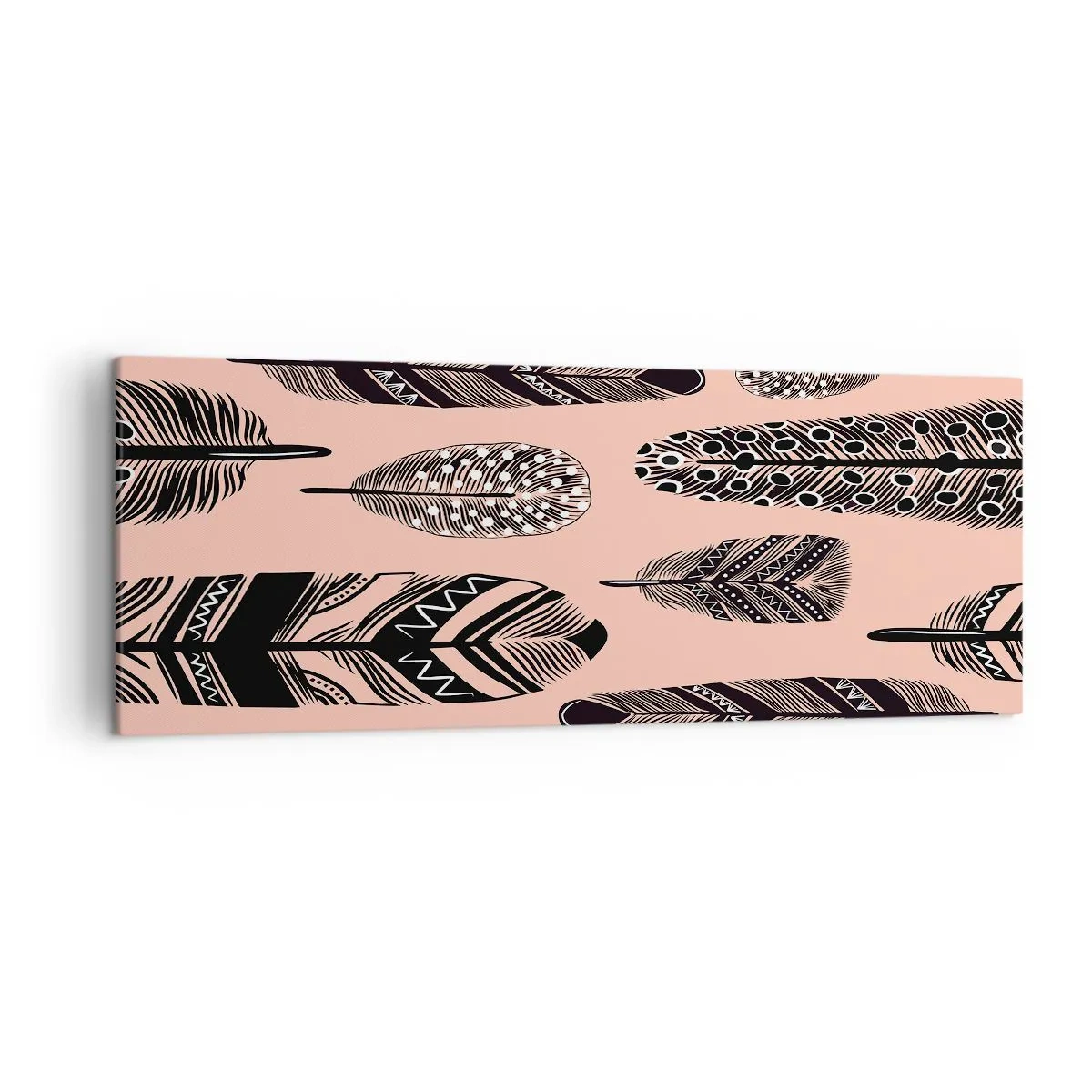 Quadro su tela - Stampe su Tela - Piume decorative su sfondo chiaro - 140x50cm - Collezione indiana - Decorazione murale moderna per soggiorno e camera da letto ARTTOR