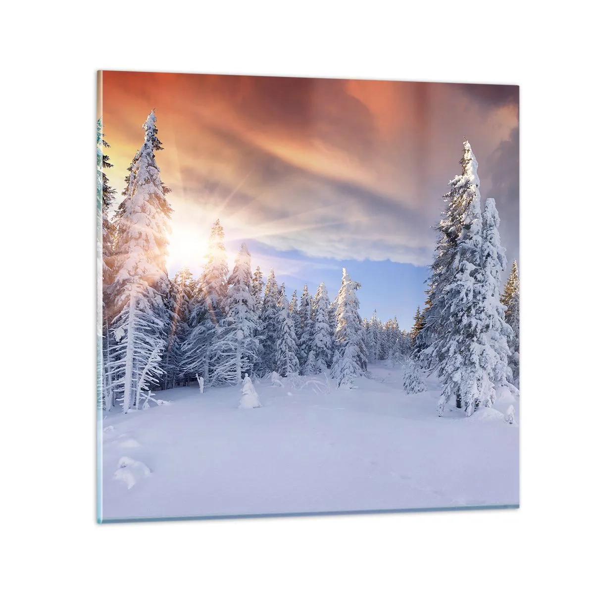 Quadro su vetro - Spettacolo innevato della natura - 30x30 cm