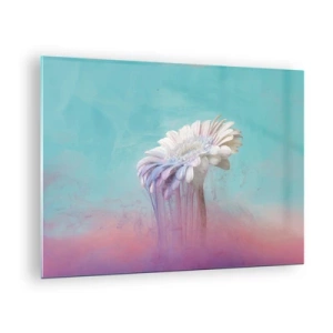 Quadro su vetro - Un fiore delicato immerso nelle tonalità pastello del blu e del rosa - 70x50cm - L'aldilà dei fiori - Decorazione murale moderna per soggiorno e camera da letto ARTTOR