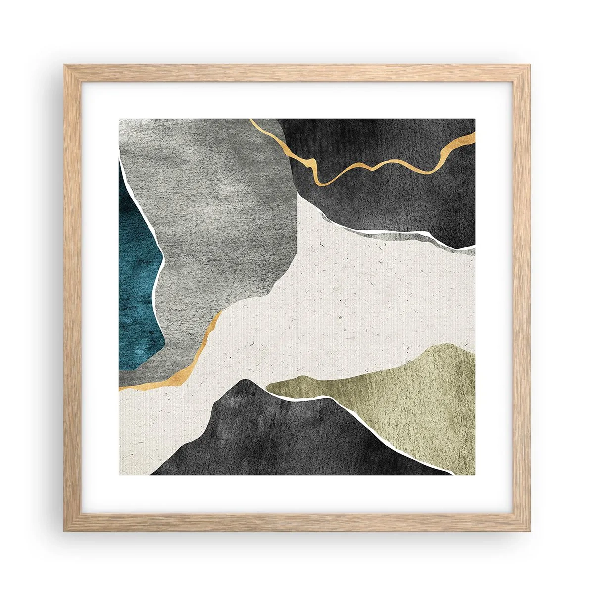 Poster in cornice rovere chiaro - Composizione mosaico con filo d'oro - 40x40 cm