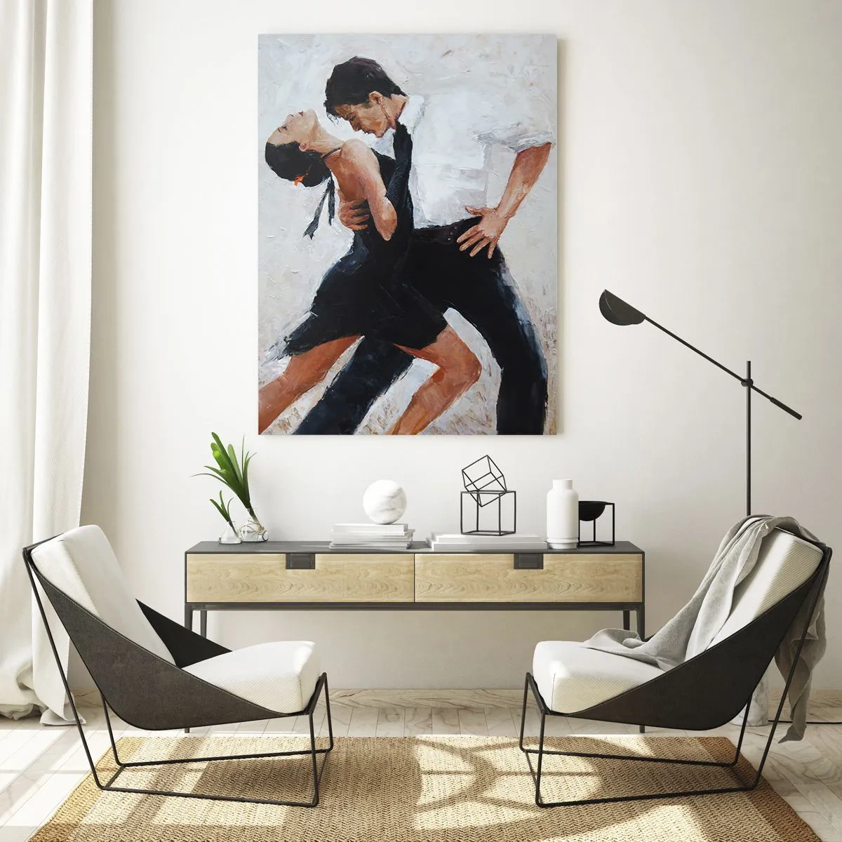 Quadro su vetro - Una coppia che balla il tango in una posa dinamica - 50x70cm - Il tango dei miei sogni - Decorazione murale moderna per soggiorno e camera da letto ARTTOR