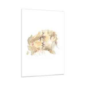Quadro su vetro - Dipinto ad acquerello romantico raffigurante il bacio di due innamorati - 50x70cm - Sarà l'anima gemella? - Decorazione murale moderna per soggiorno e camera da letto ARTTOR