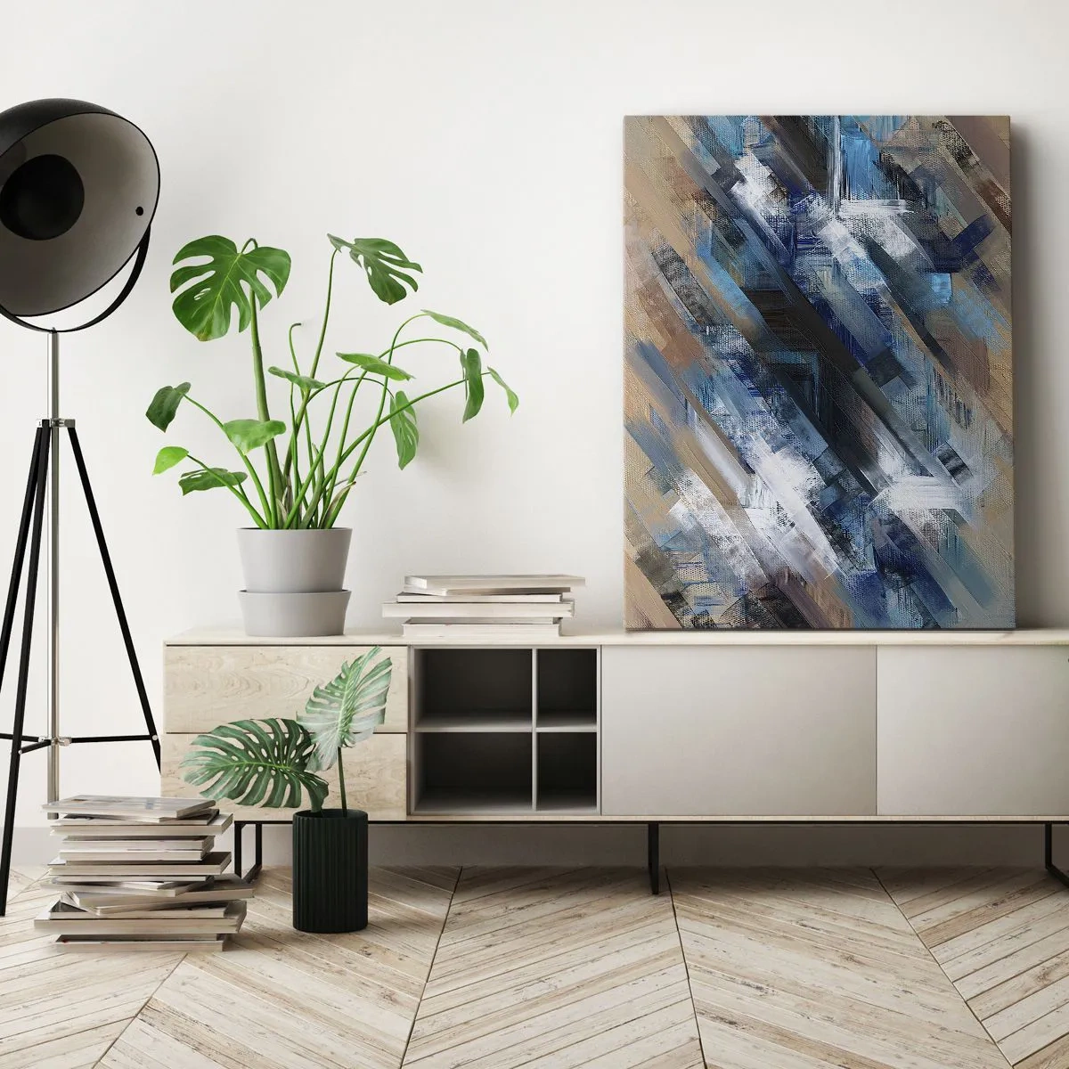 Quadro su tela - Stampe su Tela - Composizione astratta con linee diagonali blu - 70x100cm - Sulla diagonale blu - Decorazione murale moderna per soggiorno e camera da letto ARTTOR