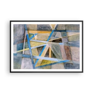 Poster in cornice nera - Composizione geometrica con linee chiare e blu - 100x70cm - Dritto o obliquo? - Decorazione murale moderna per soggiorno e camera da letto ARTTOR