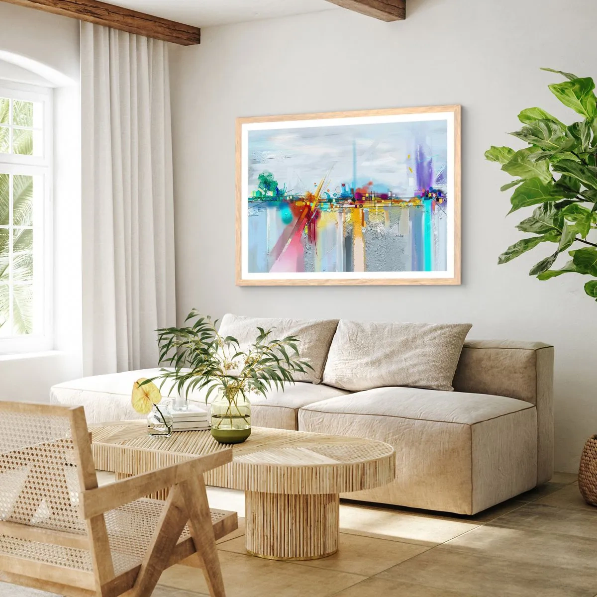 Poster in cornice rovere chiaro - Il ponte della gioia sul fiume della vita - 50x40 cm