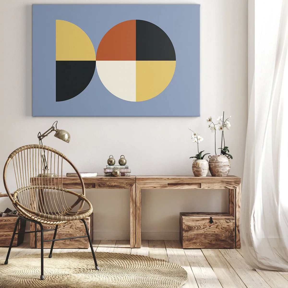Quadro su tela - Stampe su Tela - Cerchi geometrici su sfondo blu - 70x50cm - Guarda e conta - Decorazione murale moderna per soggiorno e camera da letto ARTTOR