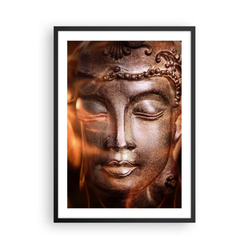 Poster in cornice nera - Scultura del Buddha che brilla di luce calda - 50x70cm - Esiste solo qui e ora - Decorazione murale moderna per soggiorno e camera da letto ARTTOR