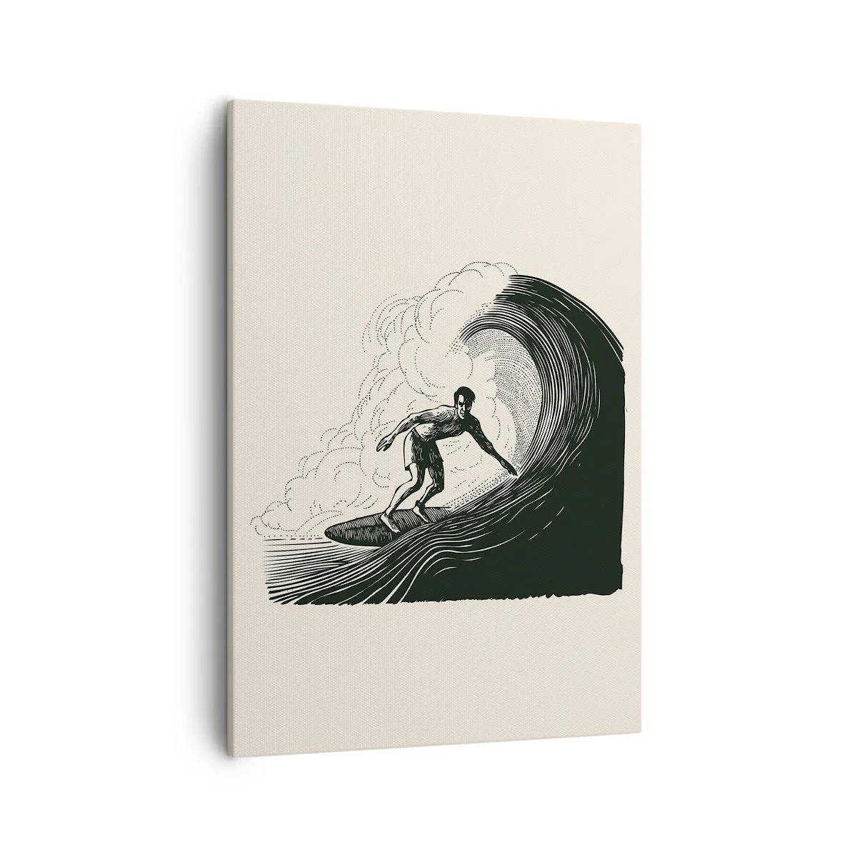Quadro su tela - Stampe su Tela - Grafica in bianco e nero di un surfista che cavalca un'onda - 50x70cm - Il re delle onde - Decorazione murale moderna per soggiorno e camera da letto ARTTOR