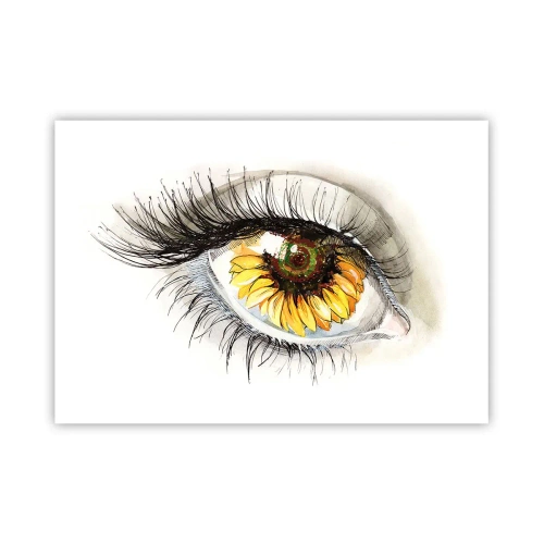 Poster - Occhio artistico con iride a forma di girasole - 100x70cm - Uno sguardo caldo come l'estate - Decorazione murale moderna per soggiorno e camera da letto ARTTOR