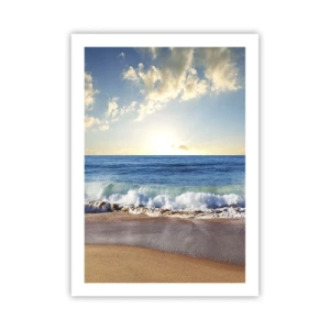 Poster - Una spiaggia con onde e un orizzonte soleggiato - 50x70cm - Insieme movimento e immobilità - Decorazione murale moderna per soggiorno e camera da letto ARTTOR