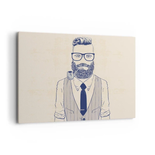 Quadro su tela - Stampe su Tela - Uomo stilizzato con barba, pipa e occhiali - 100x70cm - Allegro, maschile e alla moda - Decorazione murale moderna per soggiorno e camera da letto ARTTOR