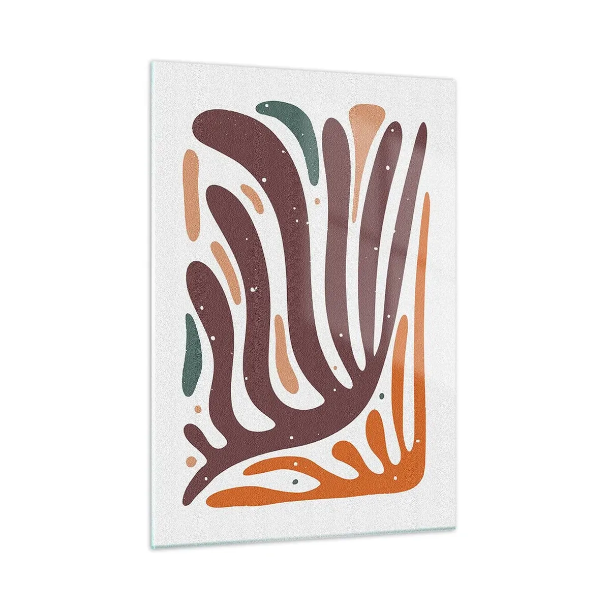 Quadro su vetro - Forme astratte nei toni del marrone e dell'arancione che si irradiano su uno sfondo bianco - 50x70cm - Composizione organica raggiante - Decorazione murale moderna per soggiorno e camera da letto ARTTOR
