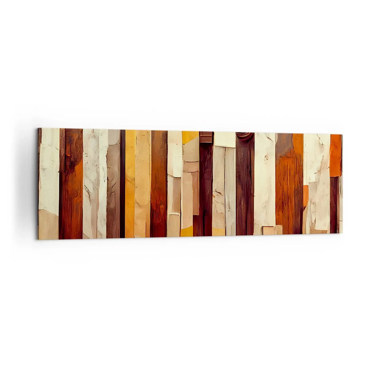 Quadro su tela - Stampe su Tela - Composizione geometrica nei toni del legno e dell'oro - 160x50cm - L'inno dei legni boschivi - Decorazione murale moderna per soggiorno e camera da letto ARTTOR