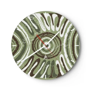 Orologio da parete - Orologio in Vetro - Composizione simmetrica verde e marrone con motivi concentrici - 30x30cm - Esplosione di emozioni - Decorazione murale moderna per soggiorno, cucina e camera da letto ARTTOR