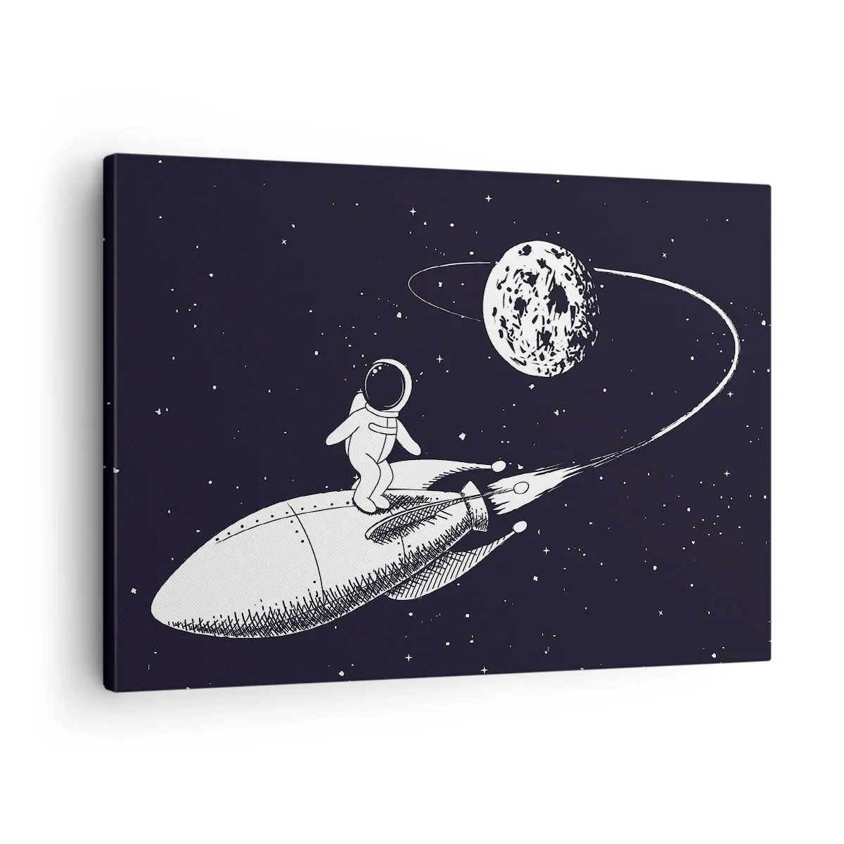 Quadro su tela - Stampe su Tela - Astronauta su un razzo nello spazio - 70x50cm - Surfista spaziale - Decorazione murale moderna per soggiorno e camera da letto ARTTOR