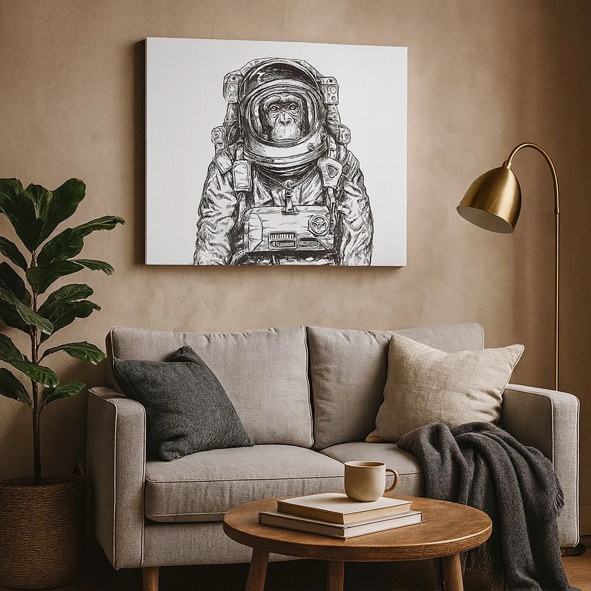 Quadro su tela - Stampe su Tela - Immagine di un astronauta in tuta spaziale con la testa di una scimmia - 70x50cm - Evoluzione alternativa - Decorazione murale moderna per soggiorno e camera da letto ARTTOR