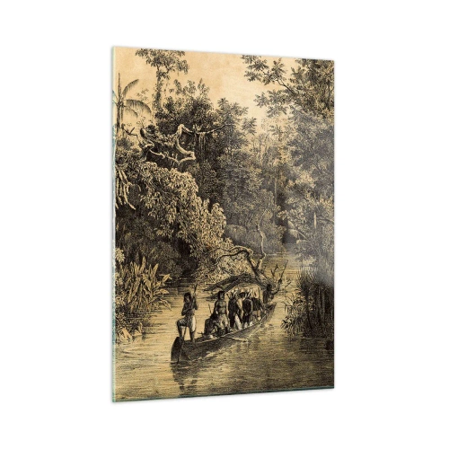 Quadro su vetro - Stampa retrò raffigurante un viaggio attraverso la giungla - 50x70cm - Viaggio alla fonte - Decorazione murale moderna per soggiorno e camera da letto ARTTOR