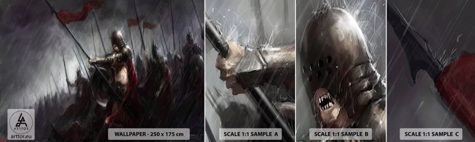 Campione Di Fotomurale Standard Eco - Passante, dì a Sparta... - Cavaliere in armatura, Esercito, Astrazione - 100x30 cm