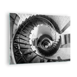 Quadro su vetro - Foto in bianco e nero di una scala a chiocciola in prospettiva - 70x50cm - Ancora più in alto - Decorazione murale moderna per soggiorno e camera da letto ARTTOR