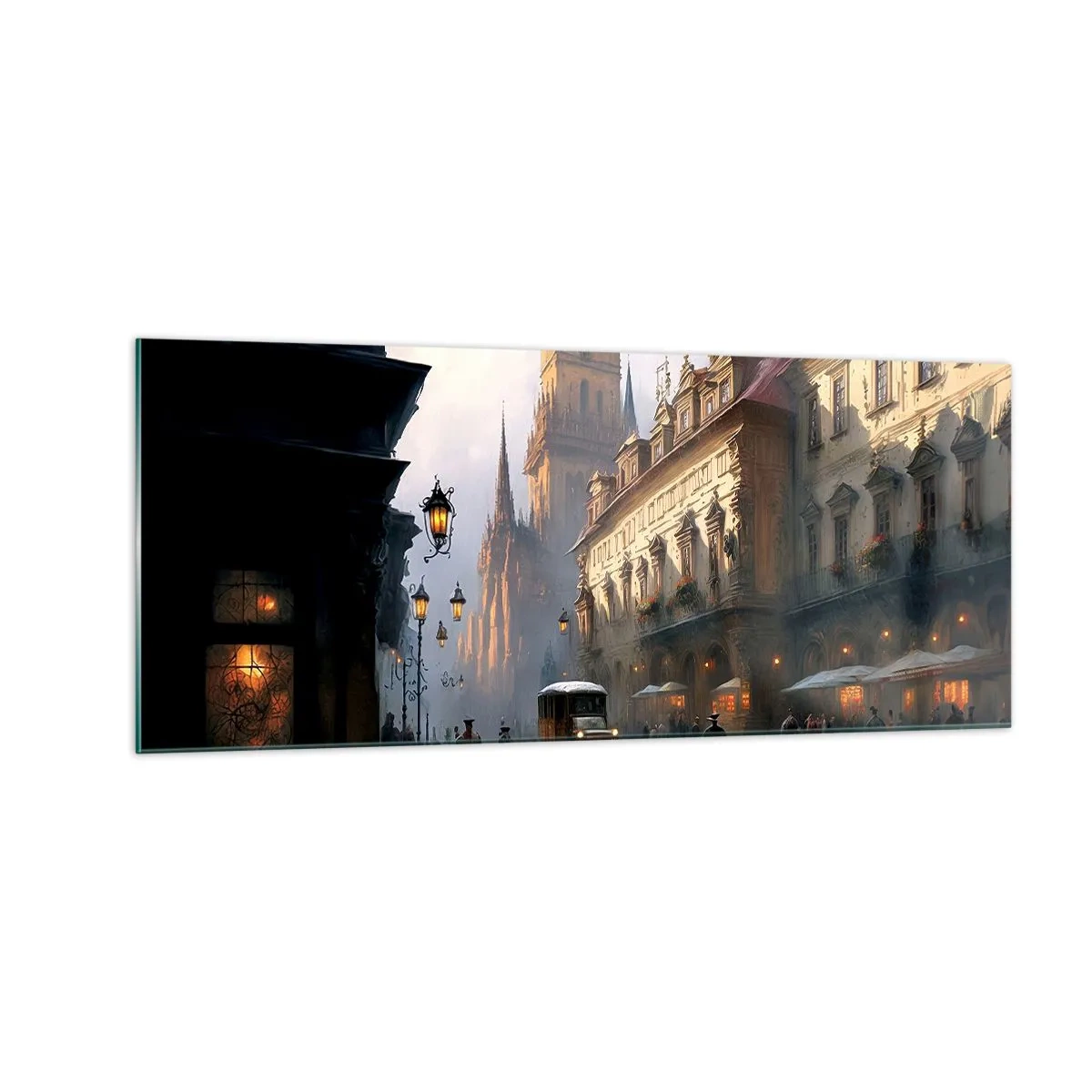 Quadro su vetro - Il fascino delle sere di Praga - 100x40 cm