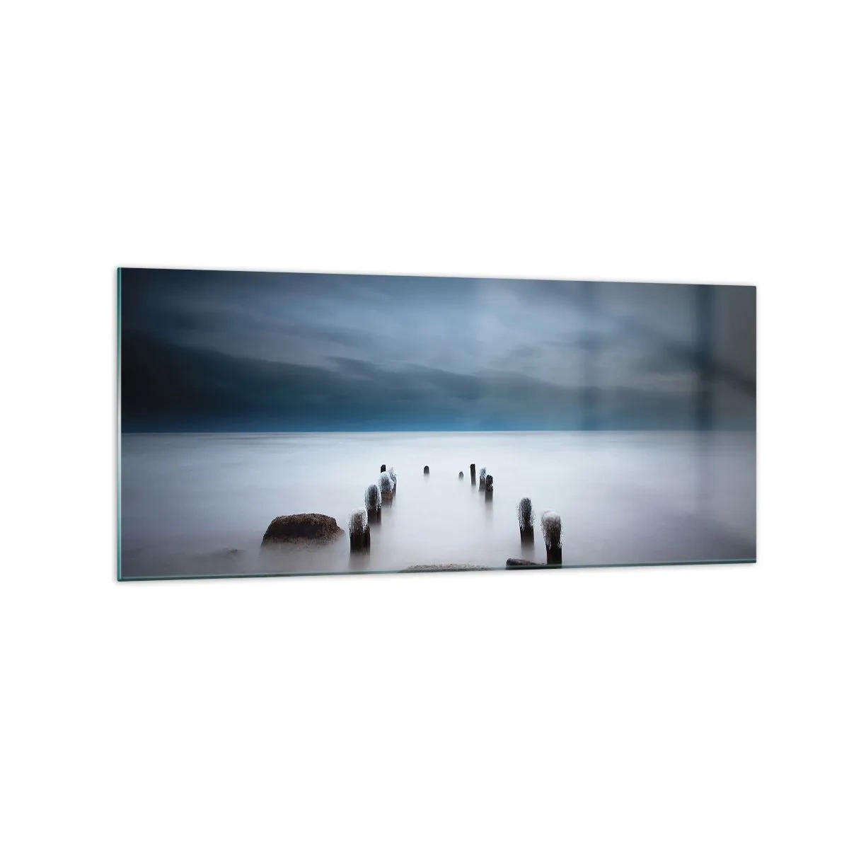 Quadro su vetro - Il vecchio molo sullo sfondo di un mare calmo - 120x50cm - Lago pensieroso - Decorazione murale moderna per soggiorno e camera da letto ARTTOR