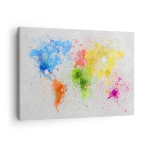Quadro su tela - Stampe su Tela - Una mappa del mondo in un'interpretazione colorata ad acquerello - 70x50cm - Tutti i colori del mondo - Decorazione murale moderna per soggiorno e camera da letto ARTTOR