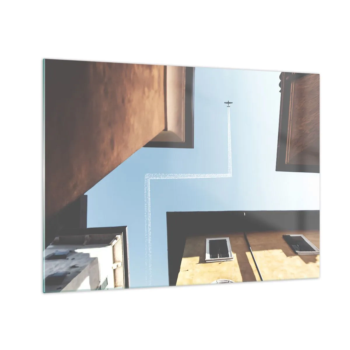Quadro su vetro - Un aereo sopra la città visto da un cortile tra case popolari - 70x50cm - Sopra il labirinto urbano - Decorazione murale moderna per soggiorno e camera da letto ARTTOR